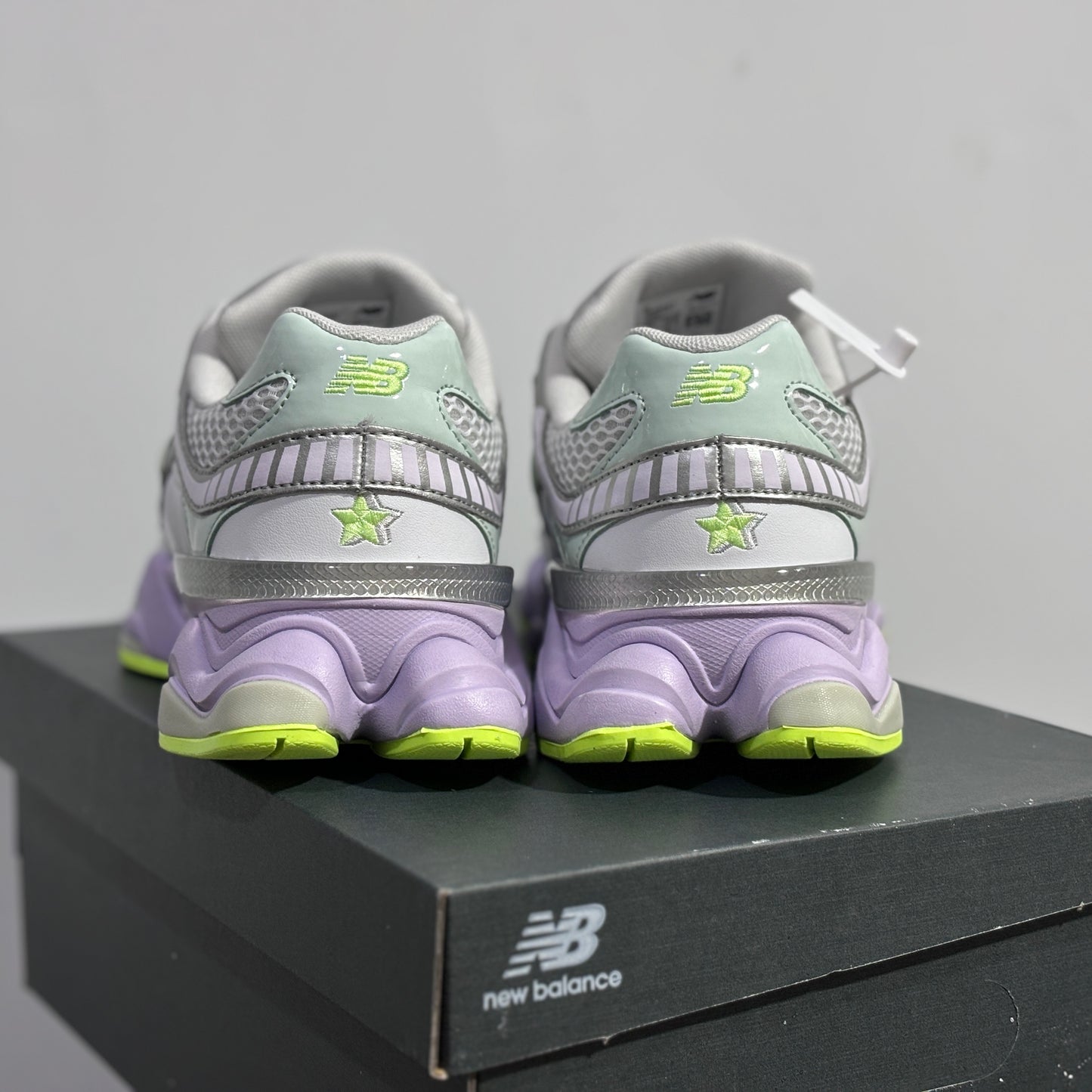 New Balance "9060 Silver Purple & fluorescent Green"