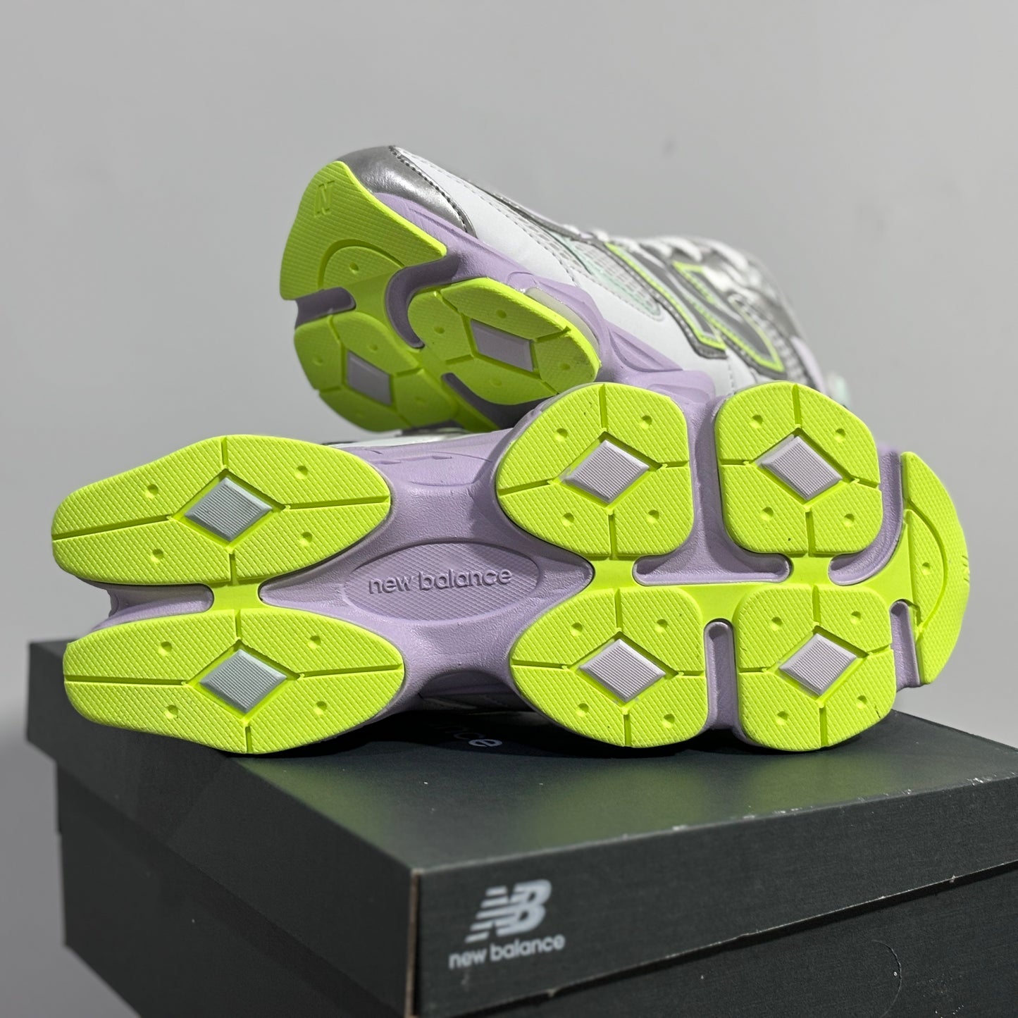 New Balance "9060 Silver Purple & fluorescent Green"